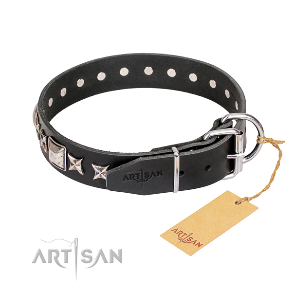 Handy use full grain leather collar with embellishments for your pet