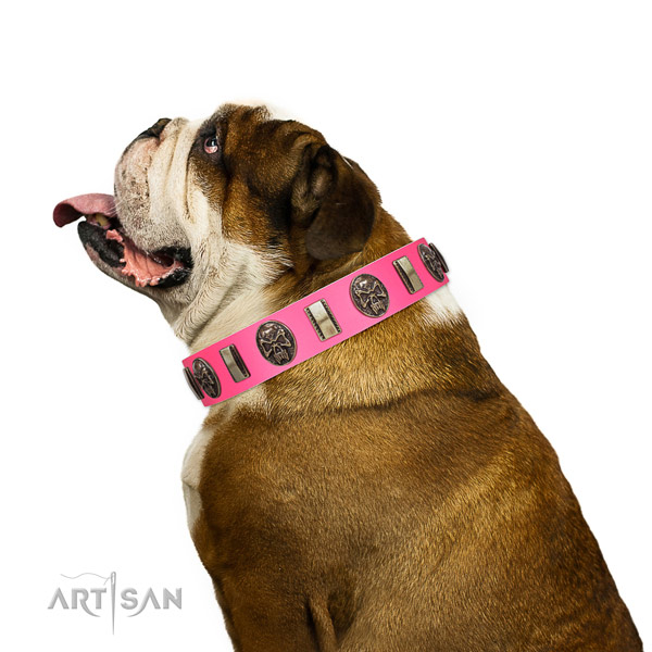 Perilous Beauty Pink FDT Artisan Leather Dog Collar with Small Plates and  Skulls [C405#1073 Pink FDT Artisan Leather Collar with Skulls and Small  Plates] - $63.99 : Best quality dog supplies at