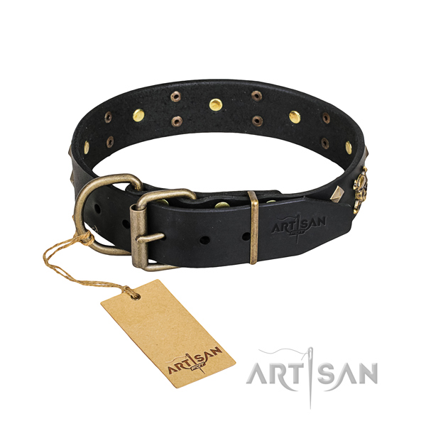 Leather dog collar with rounded edges for pleasant walking