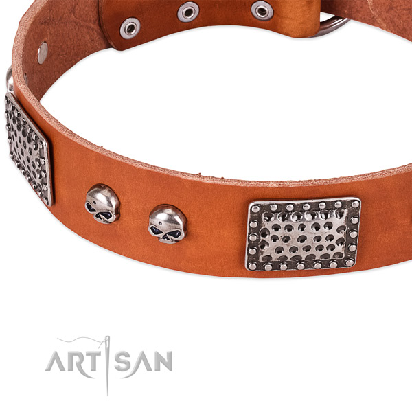 Corrosion resistant hardware on full grain leather dog collar for your doggie