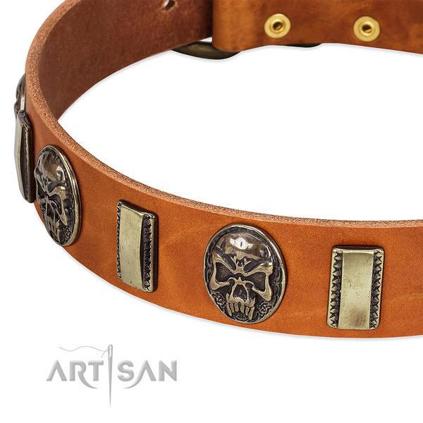 Rust-proof embellishments on genuine leather dog collar for your doggie