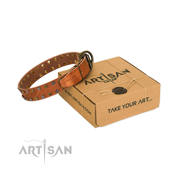 Comfortable wearing top rate full grain natural leather dog collar with studs