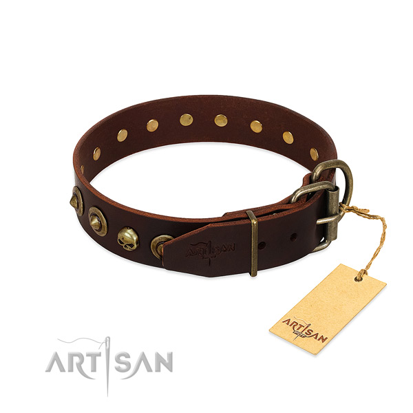 Genuine leather collar with top notch decorations for your dog