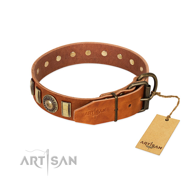 Remarkable full grain genuine leather dog collar with rust-proof D-ring