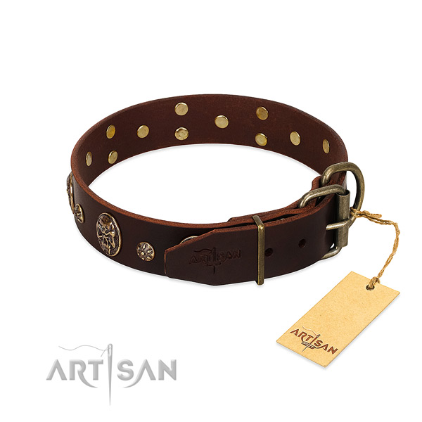 Rust-proof buckle on genuine leather dog collar for your dog