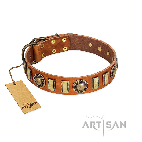 Stylish design full grain genuine leather dog collar with durable buckle
