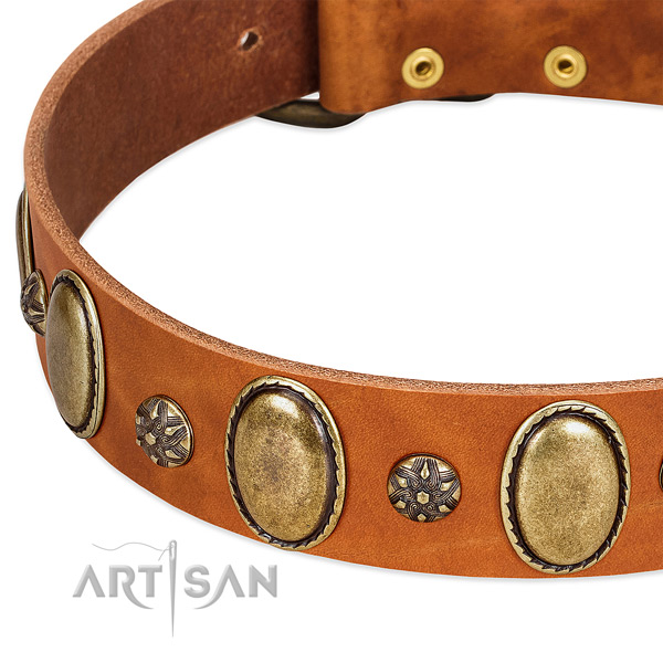 Handy use high quality full grain genuine leather dog collar