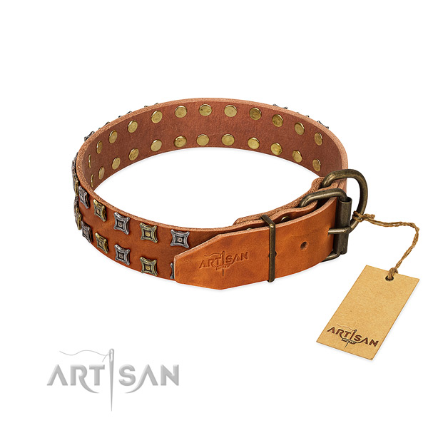Gentle to touch full grain leather dog collar handmade for your doggie