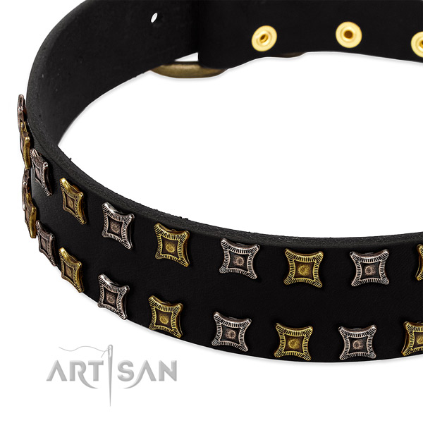 Flexible natural leather dog collar for your impressive four-legged friend