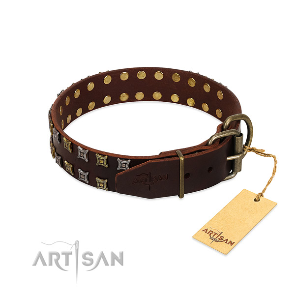 Reliable full grain genuine leather dog collar created for your canine
