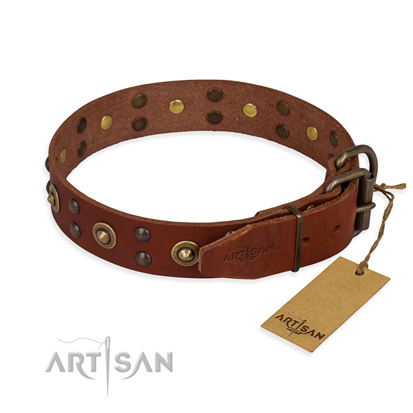 Strong hardware on full grain leather collar for your handsome four-legged friend
