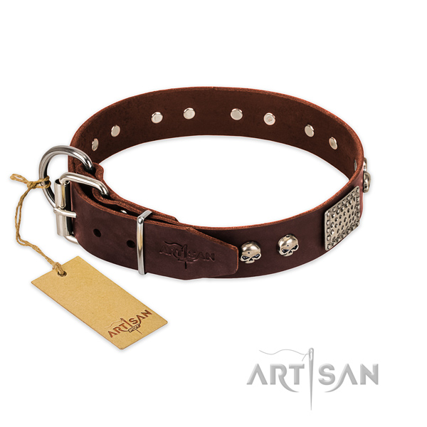 Rust resistant embellishments on easy wearing dog collar