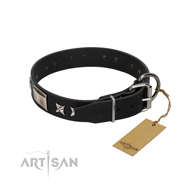 Soft to touch full grain natural leather dog collar with durable hardware