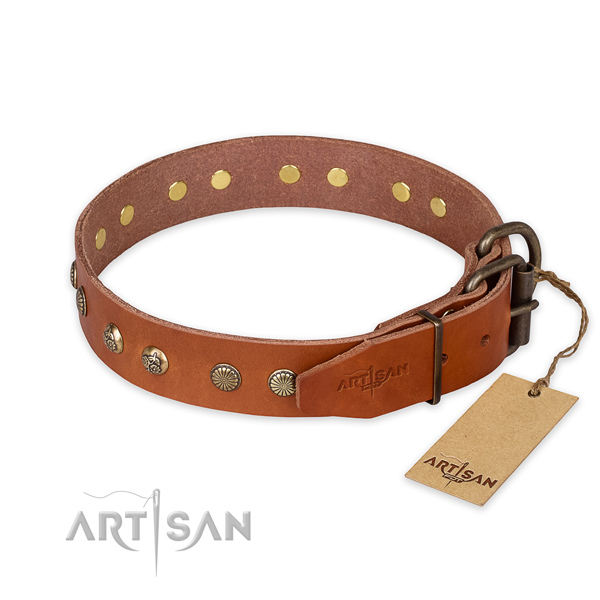 Durable fittings on full grain genuine leather collar for your lovely four-legged friend