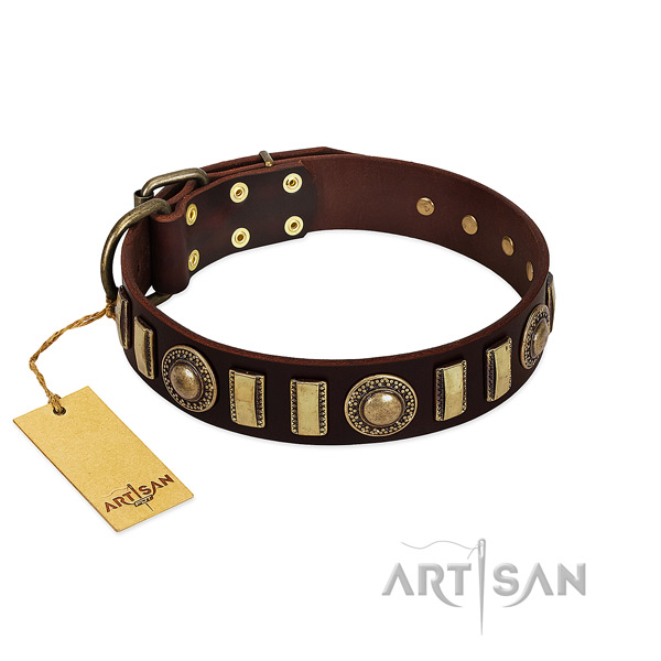 Soft to touch genuine leather dog collar with durable buckle
