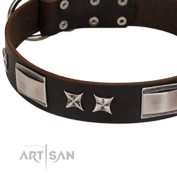 Soft to touch full grain leather dog collar with strong hardware